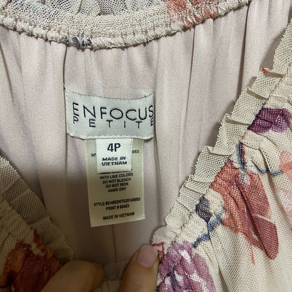Enfocus Floral Mesh Long Sleeve babydoll Midi Spring Easter Dress Sz Sm Petite - Picture 2 of 5